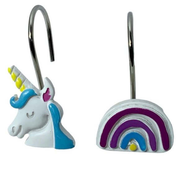 Matt & Maddie Unicorn Rainbow Hooks Kids Collection 12 Shower Curtain Hook Set - Picture 5 of 15